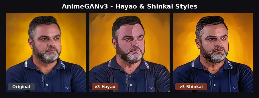AnimeGANv3 Hayao and Shinkai styles applied to the same portrait
